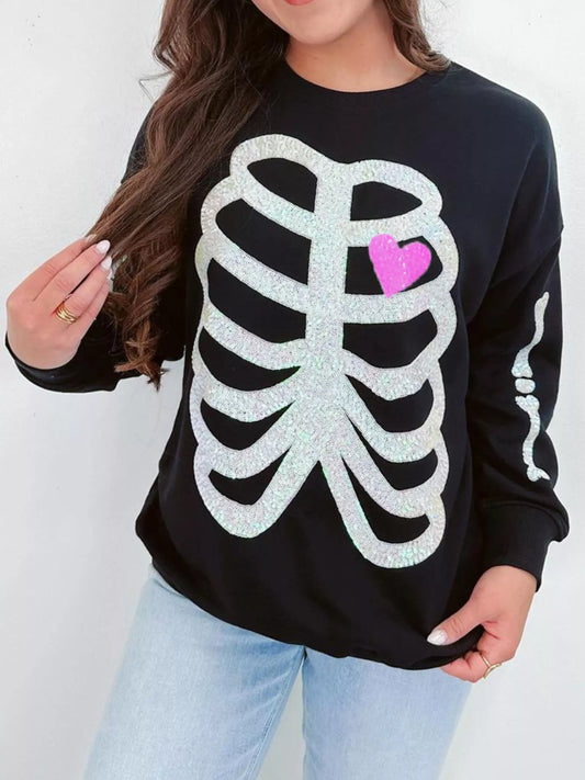 Full Size Halloween Round Neck Long Sleeve Sweatshirt Plus Size
