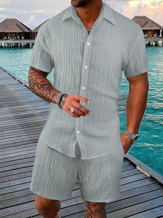 Men's Full Size Button Down Short Sleeve Shirt and Shorts Set Plus Size