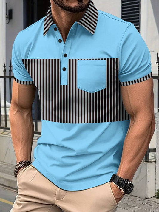 Men's Full Size Collared Contrast Striped Polo Plus Size