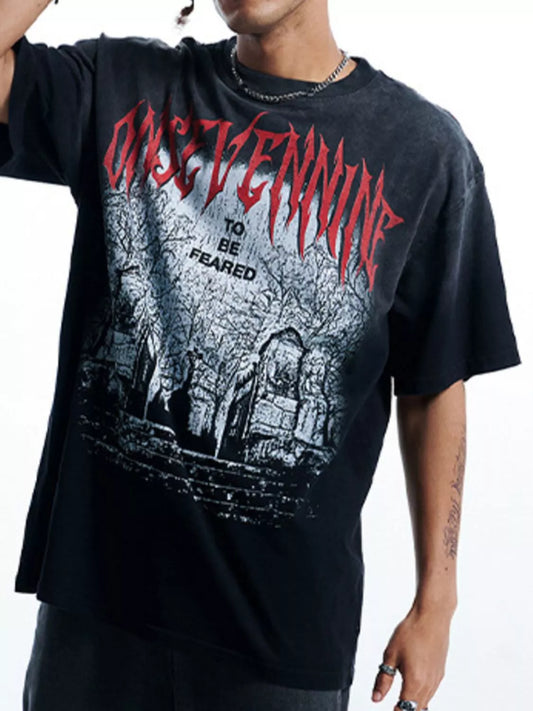 Men's Halloween Washed Round Neck Graphic T-Shirt