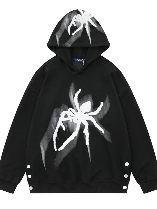 Men's Spider Graphic Oversized Hoodie with Side Button Details