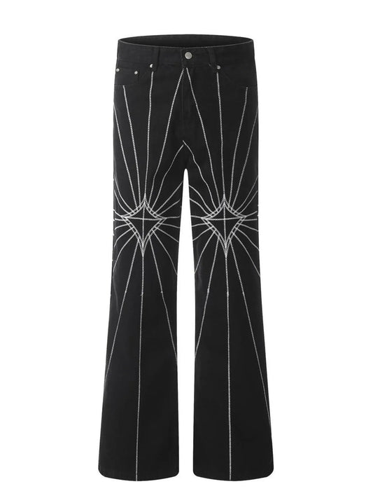 Men's Spider Web Embroidered Flared Jeans