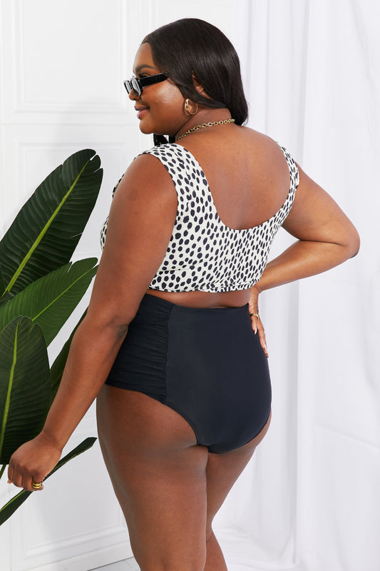 Full Size Crop Swim Top and Ruched Bottoms Set in Black