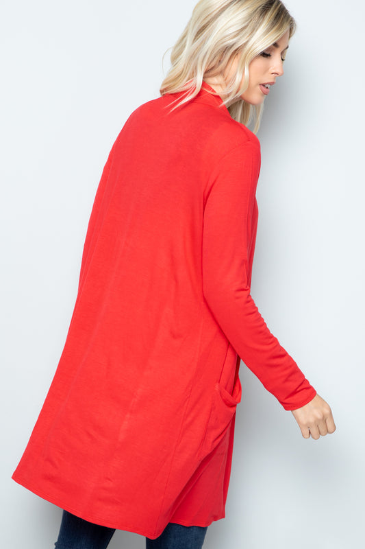 Coral Celeste Full Size Open Front Cardigan with Pockets