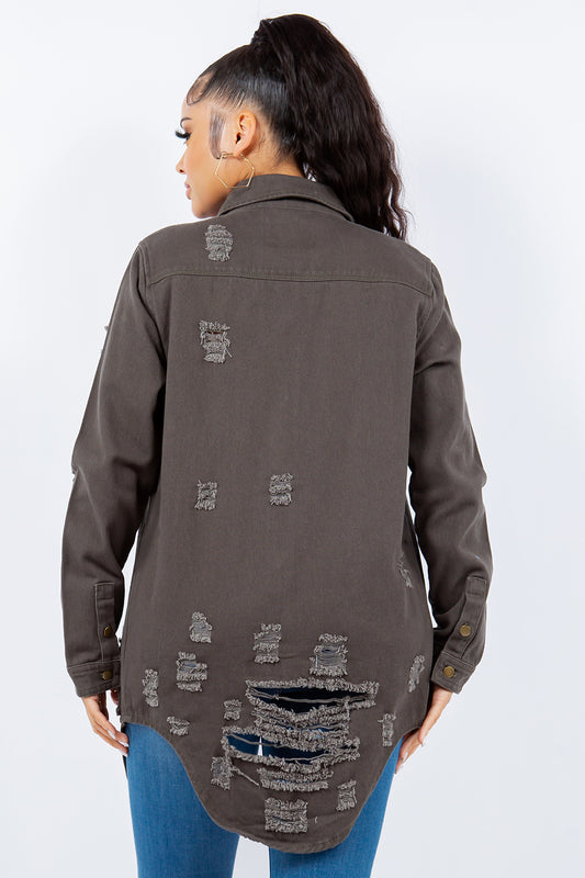 American Bazi Distressed Denim Jacket - Chocolate Brown