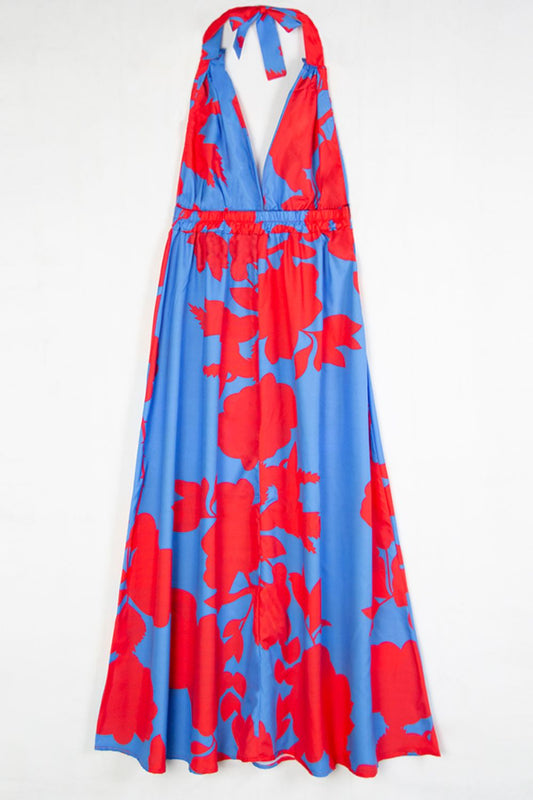 Contrast Halter Neck Maxi Dress