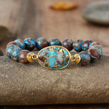 Natural Stone Beaded Bracelet with Turquoise Stone