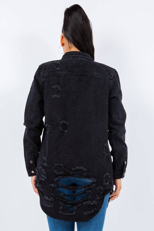 American Bazi Distressed Denim Jacket - Black