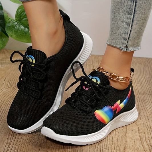 Mesh Lace-Up Rainbow Heart Sneakers