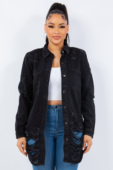 American Bazi Distressed Denim Jacket - Black