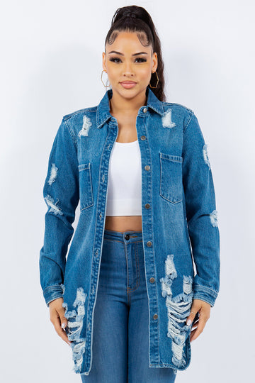 American Bazi Distressed Denim Jacket - Blue