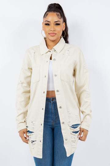 American Bazi Distressed Denim Jacket - Cream