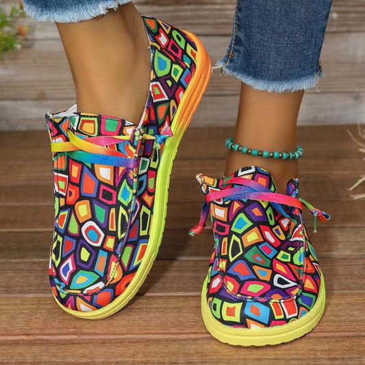 Colorful Round Toe Canvas Slip-Ons