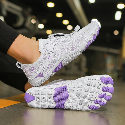 Elastic Lock Laces Mesh Contrast Breathable Athletic Shoes