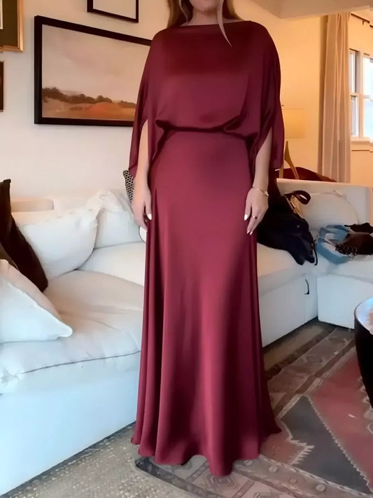 Full Size Elegant Batwing Sleeve Maxi Dress