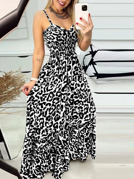 Full Size Leopard Print Spaghetti Strap Maxi Dress