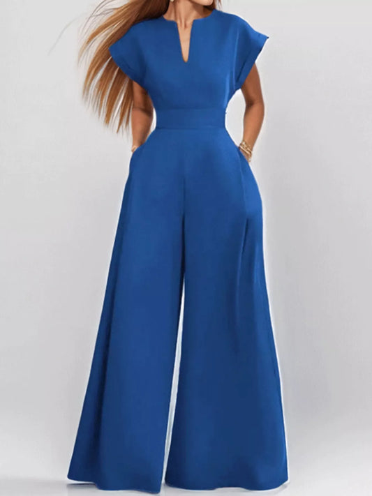 Full Size Notched Wide Leg Jumpsuit