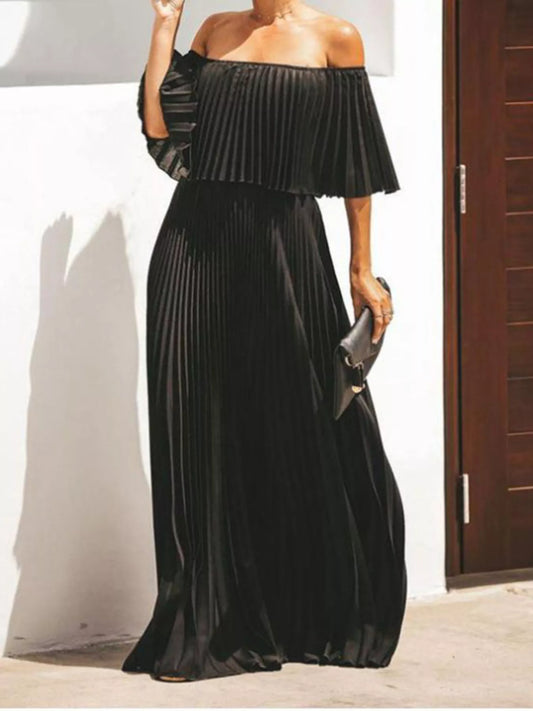 Full Size Off-Shoulder Pleated Maxi Dress