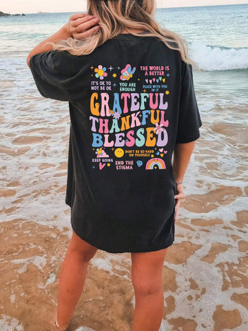 Grateful Graphic Round Neck Short Sleeve T-Shirt