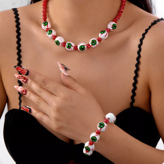 Halloween Beaded Necklace and Bracelet Jewelry Set