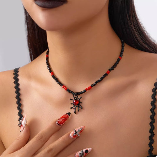 Halloween Spider Web Beaded Necklace