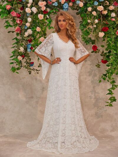 Lace V-Neck Floor length Dress