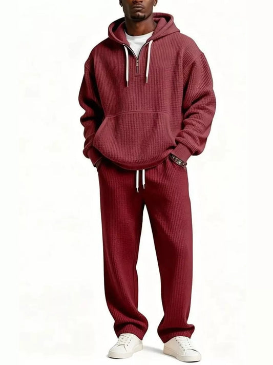 Men's Full Size Casual Waffle Knit Hoodie and Pants Set 