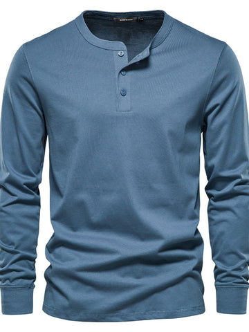 Men's Full Size Quarter Button Round Neck Long Sleeve T-Shirt Plus Size