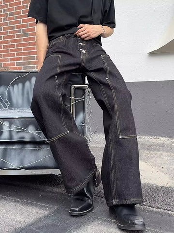 Men's Full Size Vintage Wash Black Wide Leg Jeans