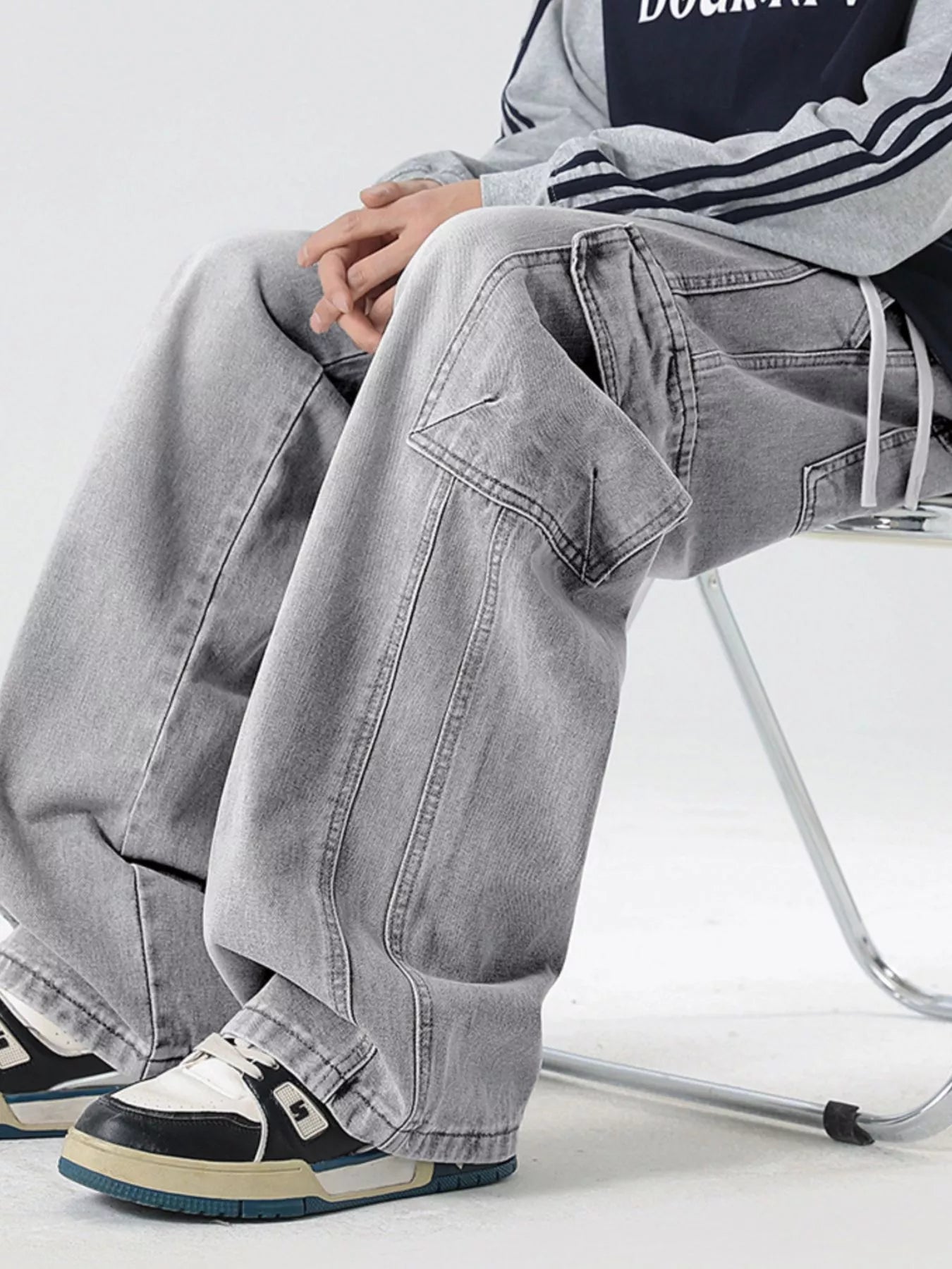 Men's Full Size Wash Wide Leg Cargo Jeans