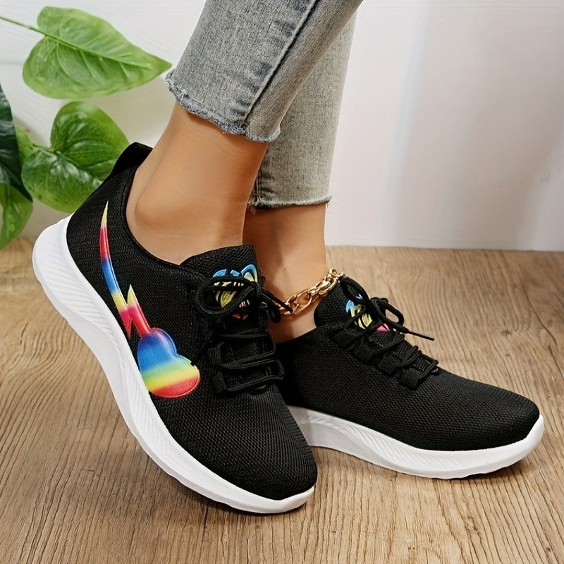 Mesh Lace-Up Rainbow Heart Sneakers