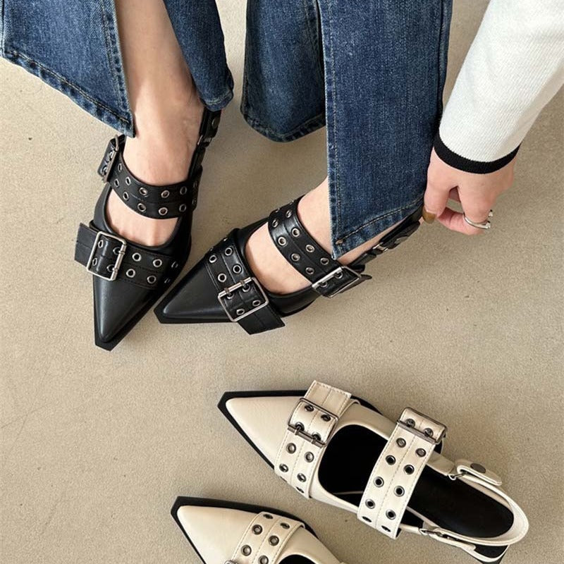 Point Toe Eyelet Buckle Slip-Ons