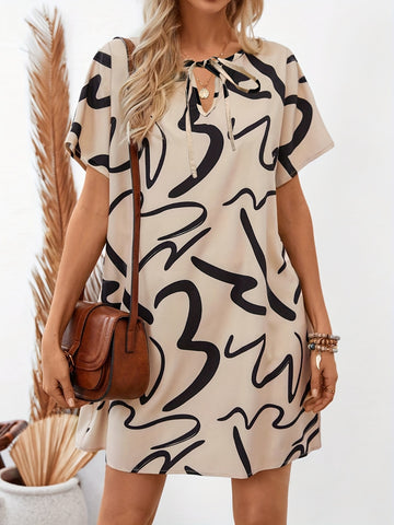 Printed Short Sleeve Mini Dress