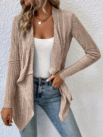 Stretchy Open Front Long Sleeve Cardigan