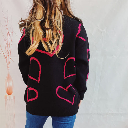 Heart Pattern Long Sleeve Sweater