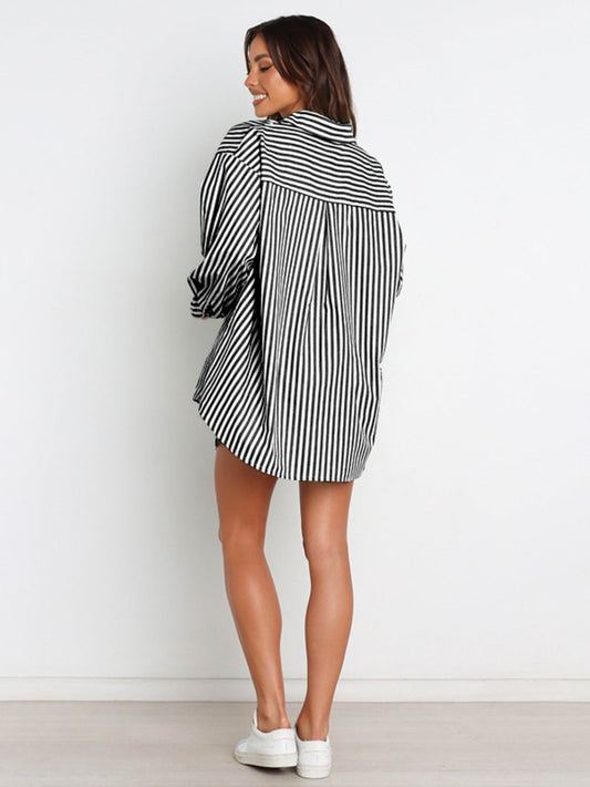 Striped Dropped Shoulder Shirt and Shorts Set