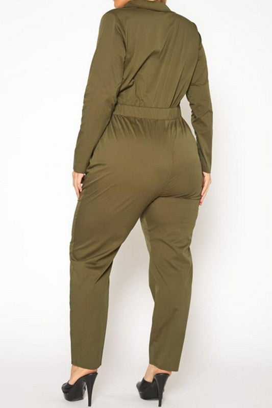 Plus Size Olive Cargo Jumpsuit