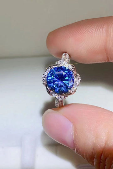 2 Carat Cobalt Blue Moissanite 925 Sterling Silver Ring