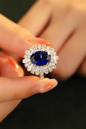 Lab-Grown Sapphire Flower Shape Ring