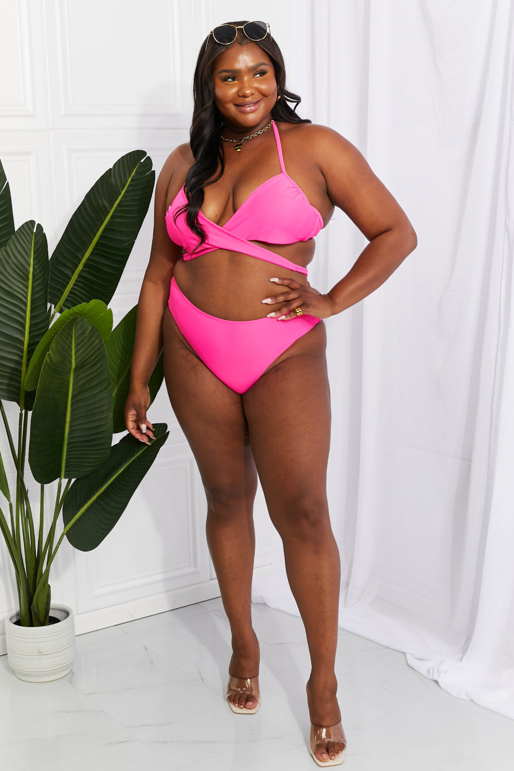 Full Size Halter Bikini Set in Pink