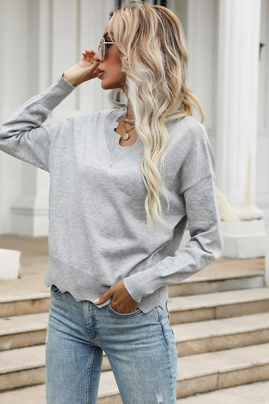 Wavy Hem Long Sleeve Pullover