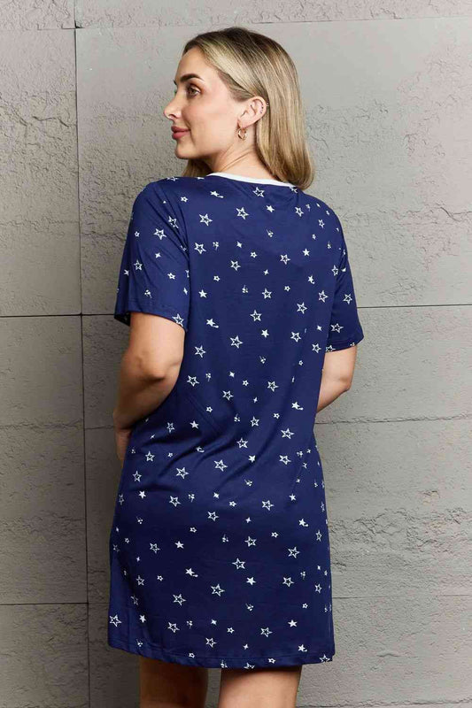 MOON NITE Navy Quilted Quivers Button Down Sleepwear Dress