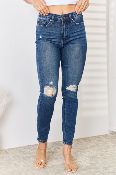 Judy Blue Full Size Blue High Waist Distressed Slim Jeans