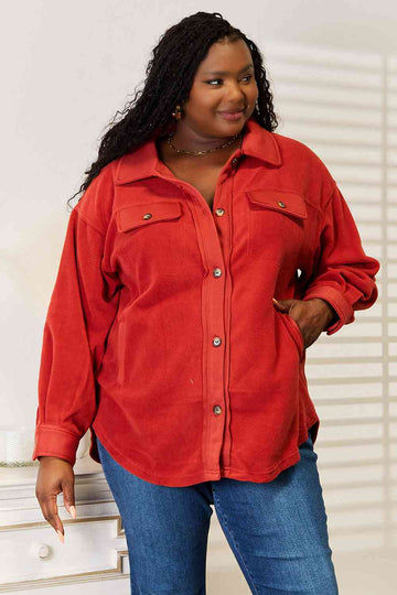 Heimish Cozy Girl Full Size Button Down Shacket - Rust