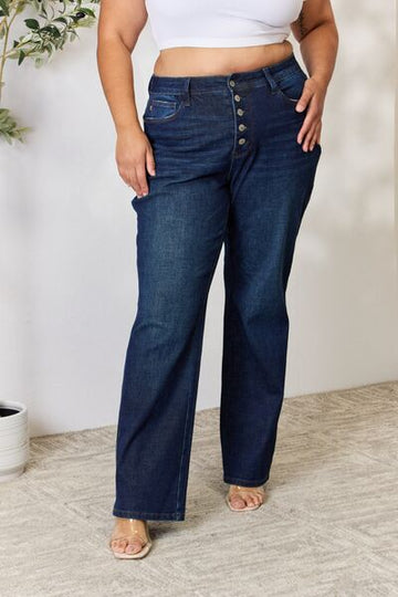 Judy Blue Full Size Dark Blue Button-Fly Straight Jeans