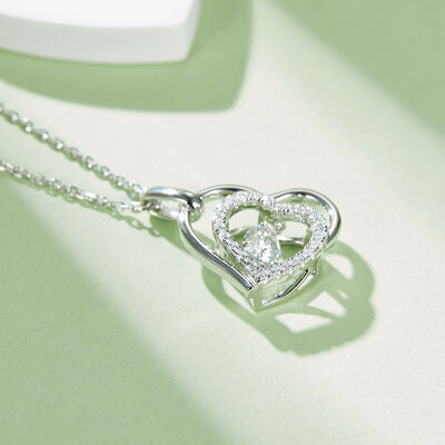 Moissanite 925 Sterling Silver Double Heart Necklace