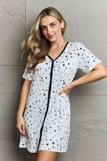 MOON NITE White Quilted Quivers Button Down Sleepwear Dress